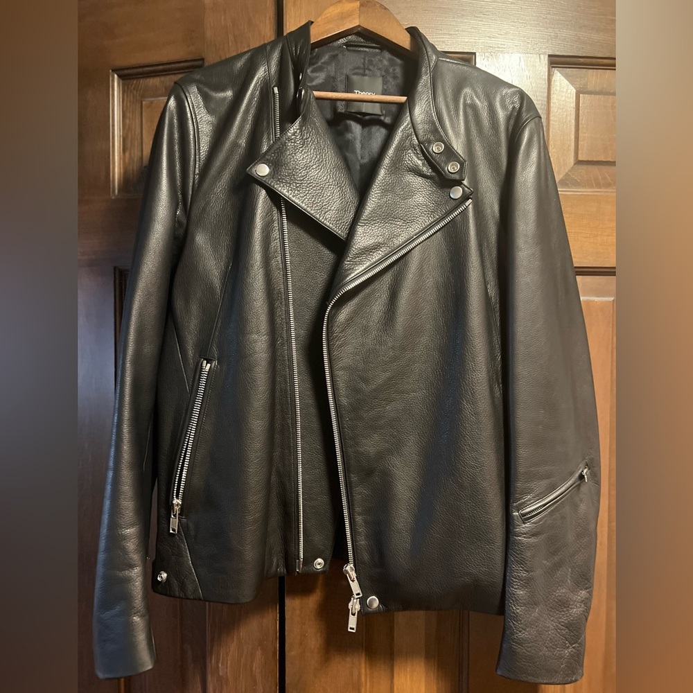 Men’s black moto jacket, 100% cow leather, unique silver zippers and snaps